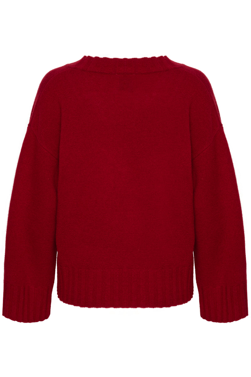 Huxi V-Neck Pullover burgundy red