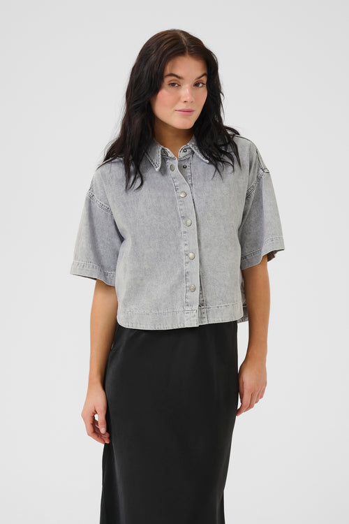 Malo boxy short Shirt light grey wash