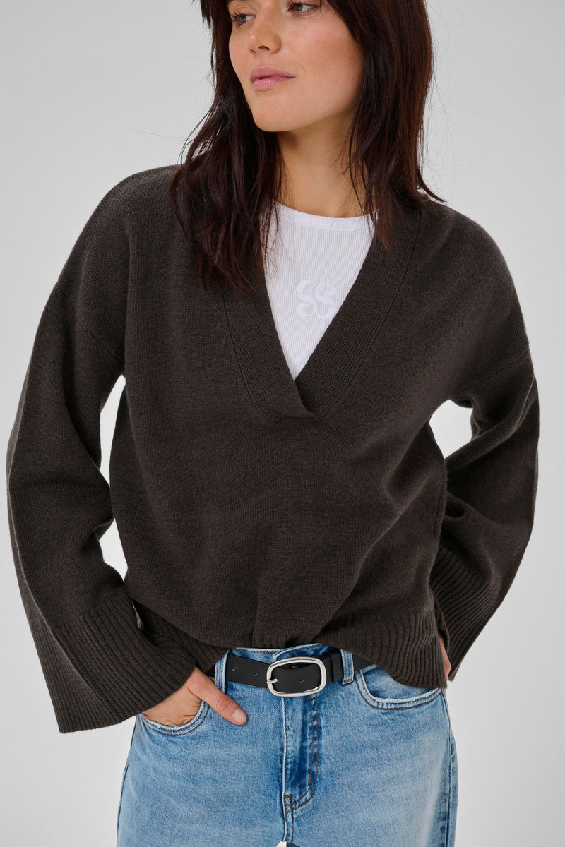 Huxi V-Neck Pullover espresso