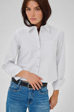 Jean short Shirt pearl blue striped