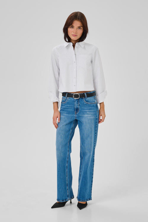 Jean short Shirt pearl blue striped
