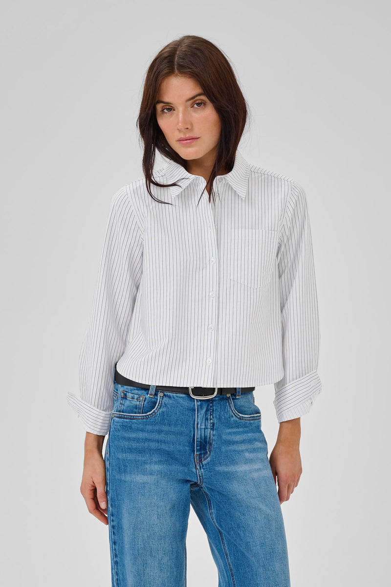 Jean short Shirt pearl blue striped