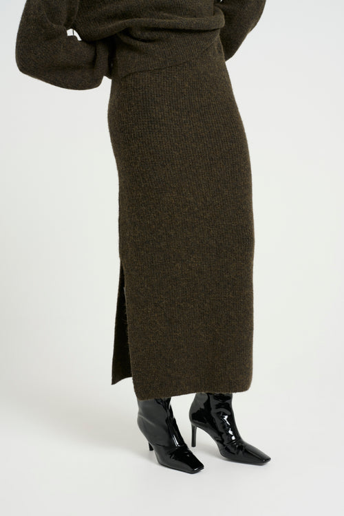 Alpha long skirt olive melange