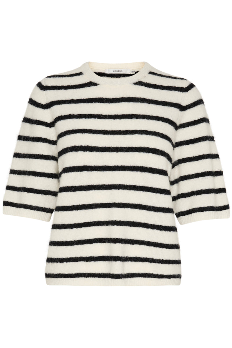 Alpha Strickshirt ivory black striped