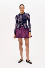 Camiline Cardigan navy plum stripe