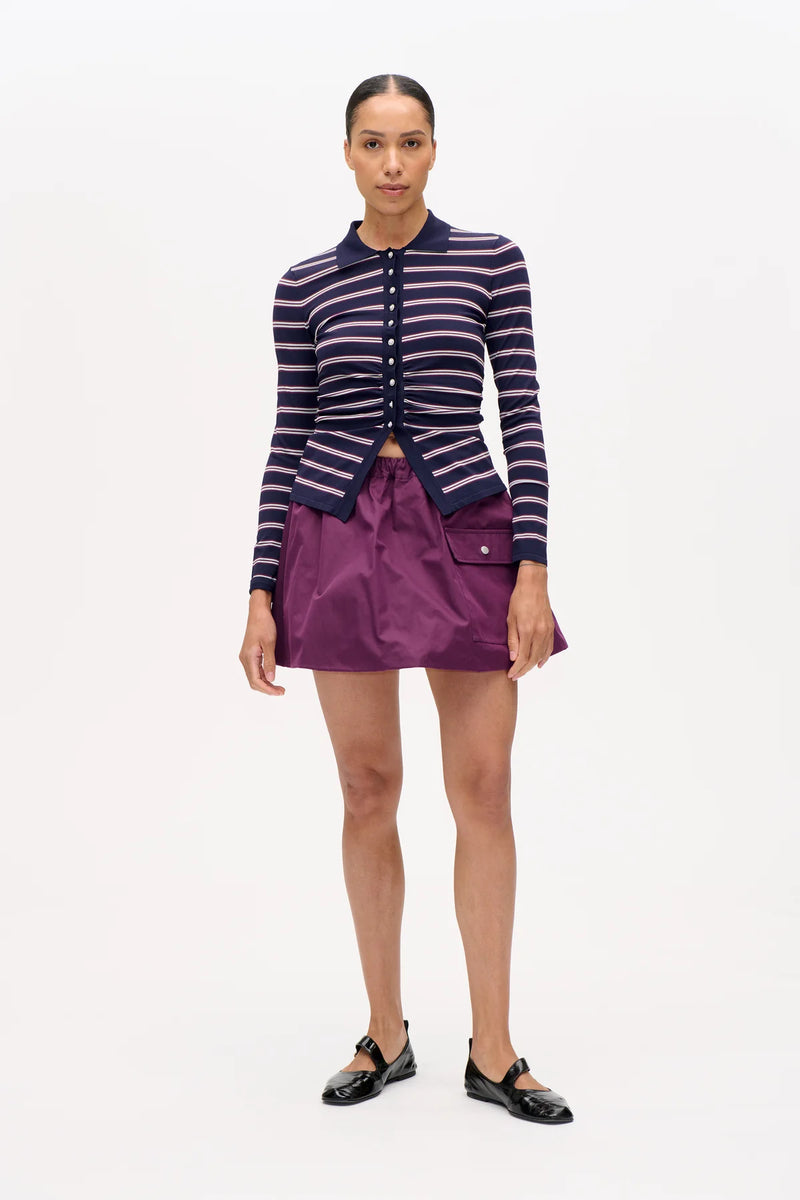 Camiline Cardigan navy plum stripe