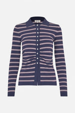 Camiline Cardigan navy plum stripe