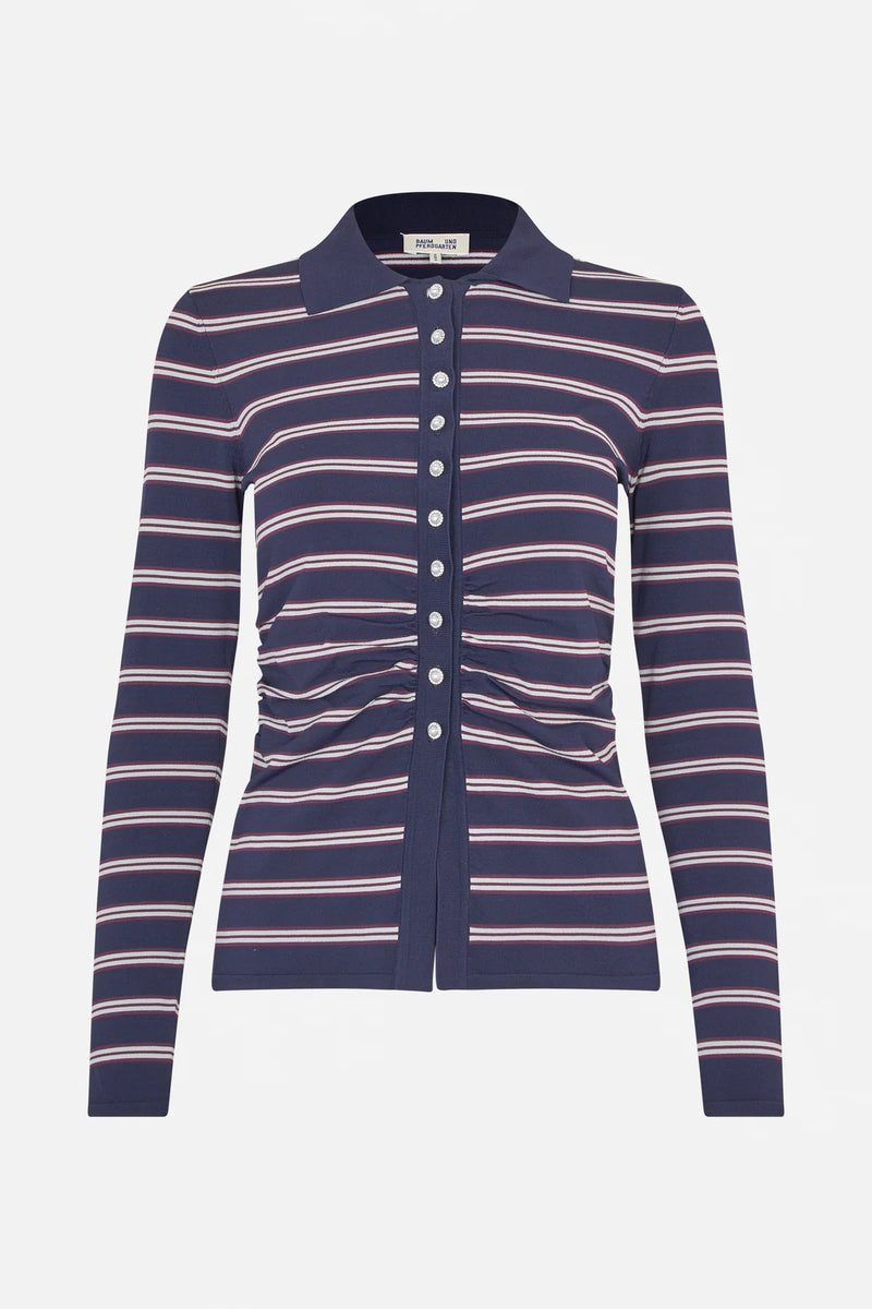 Camiline Cardigan navy plum stripe