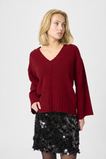 Huxi V-Neck Pullover burgundy red