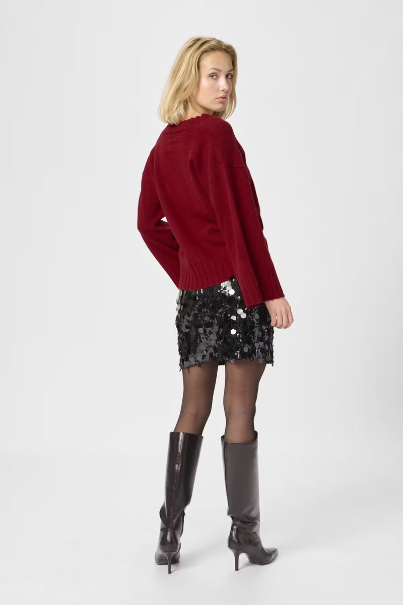 Huxi V-Neck Pullover burgundy red