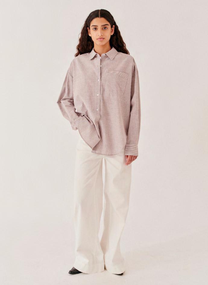 Steele Oversized Shirt brown/white stripe
