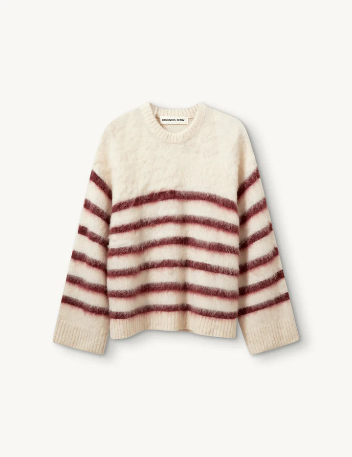 Verona brushed stripe Sweater cream/burgundy