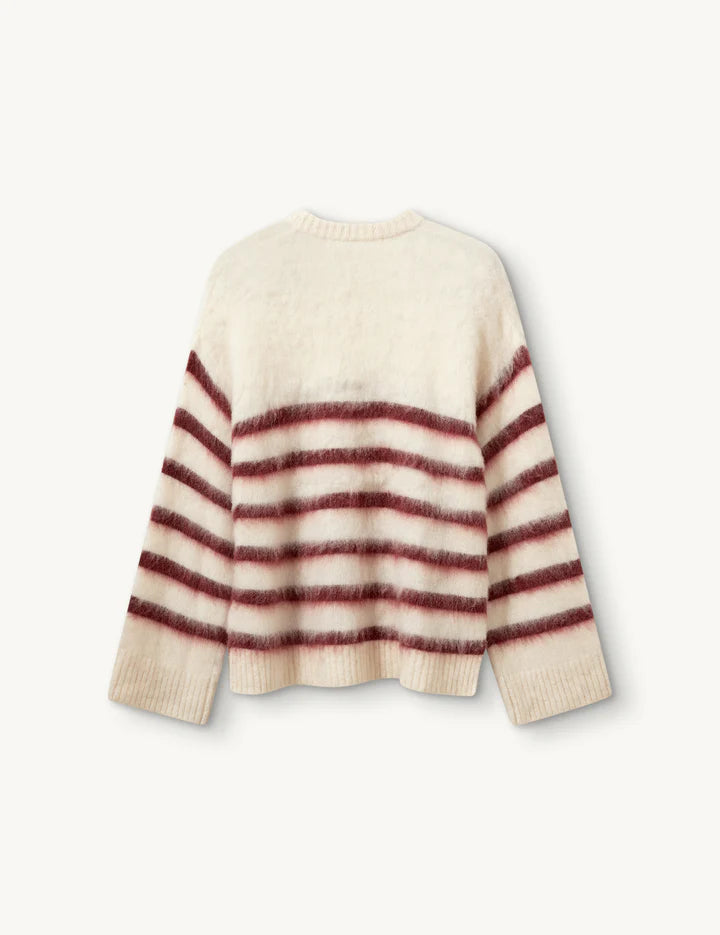 Verona brushed stripe Sweater cream/burgundy