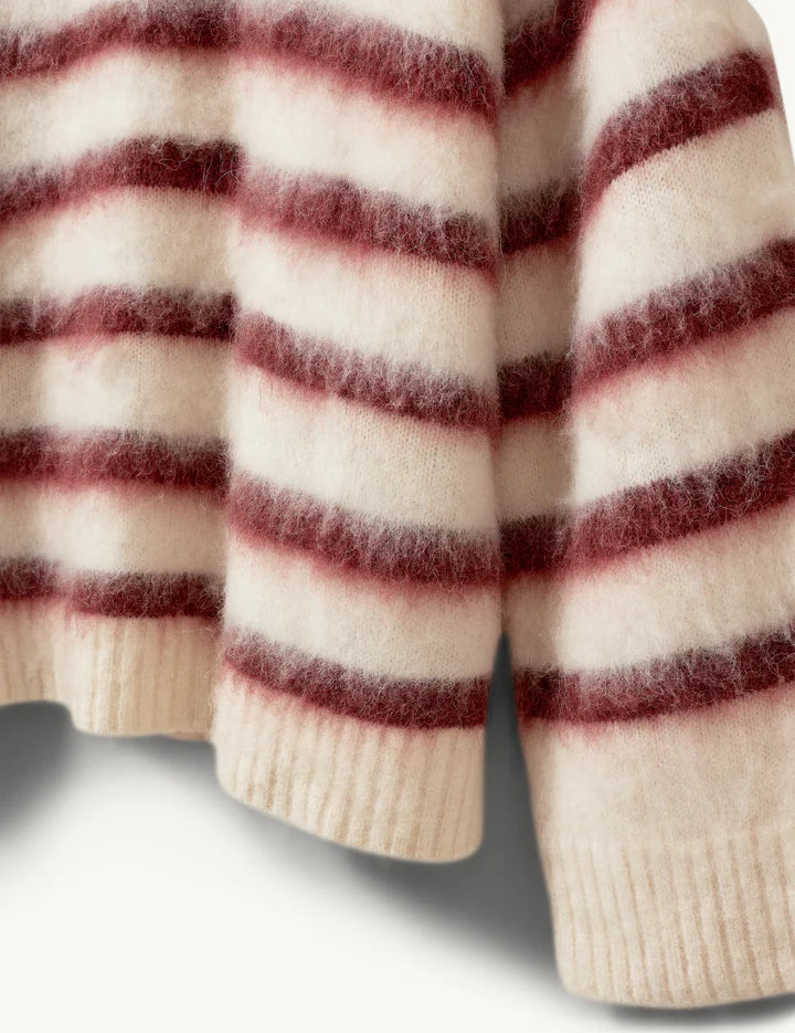 Verona brushed stripe Sweater cream/burgundy