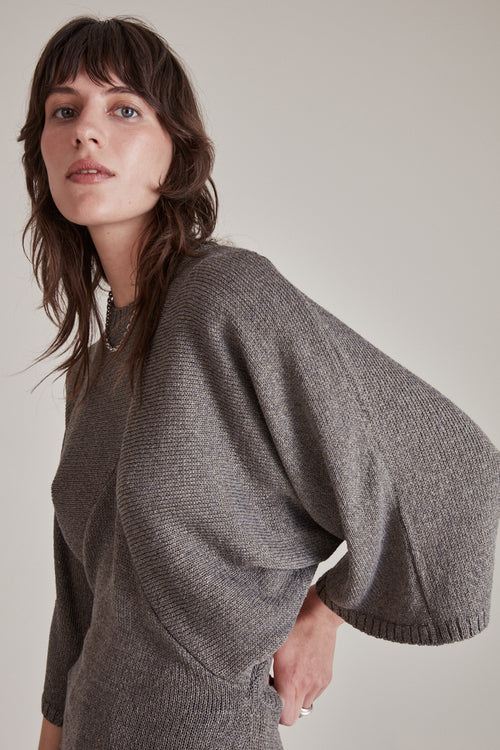 Batwing Dress forest grey lurex